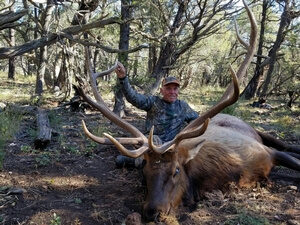 Ronnie Skaggs from Texas took advantage of the opportunity to utilize a unit-wide landowner authorization for his New Mexico trophy elk hunt.  It was not an easy hunt by any  means, but Ronnie and guide, Andy, never gave up.  On the last day and last minute of a five day hunt, Ronnie connected on this big 5 x 6 Gila monster.  Book your hunt today with H&A Outfitters, Inc. Let our experience and dedication go to work for you!  You’ll be glad you did!